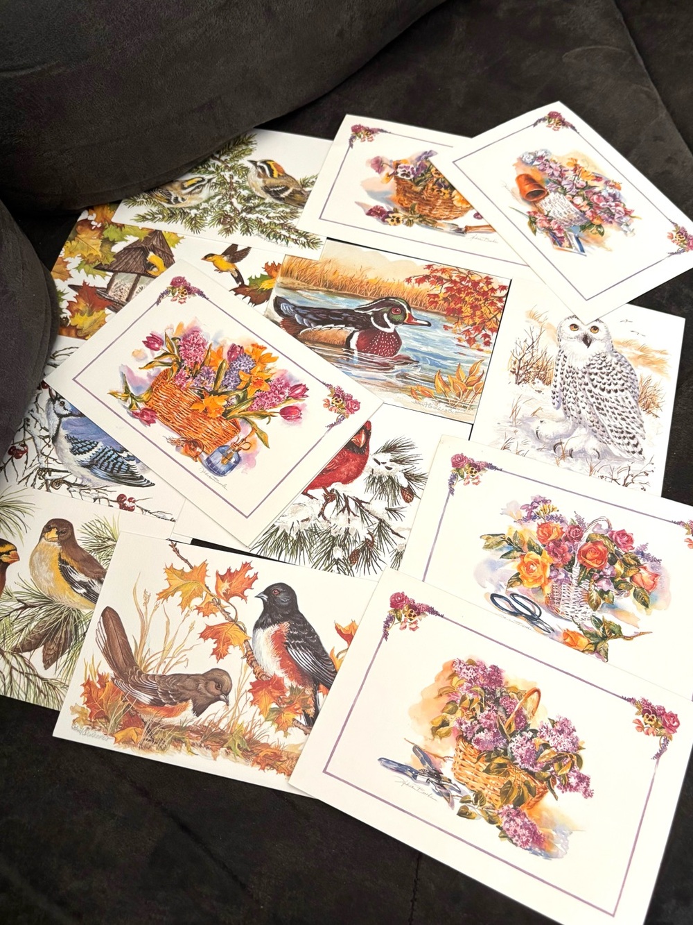 13 Vintage Floral & Bird Art Note Cards - Art By Andrea Brooks & John Cornacchio